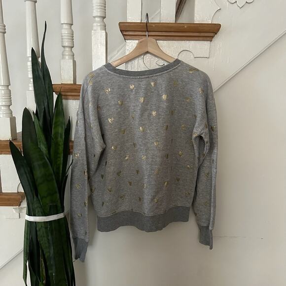 J.Crew Gray Gold Foil Heart Long Sleeve Crewneck Pullover Cotton Sweater Size S - Picture 2 of 5